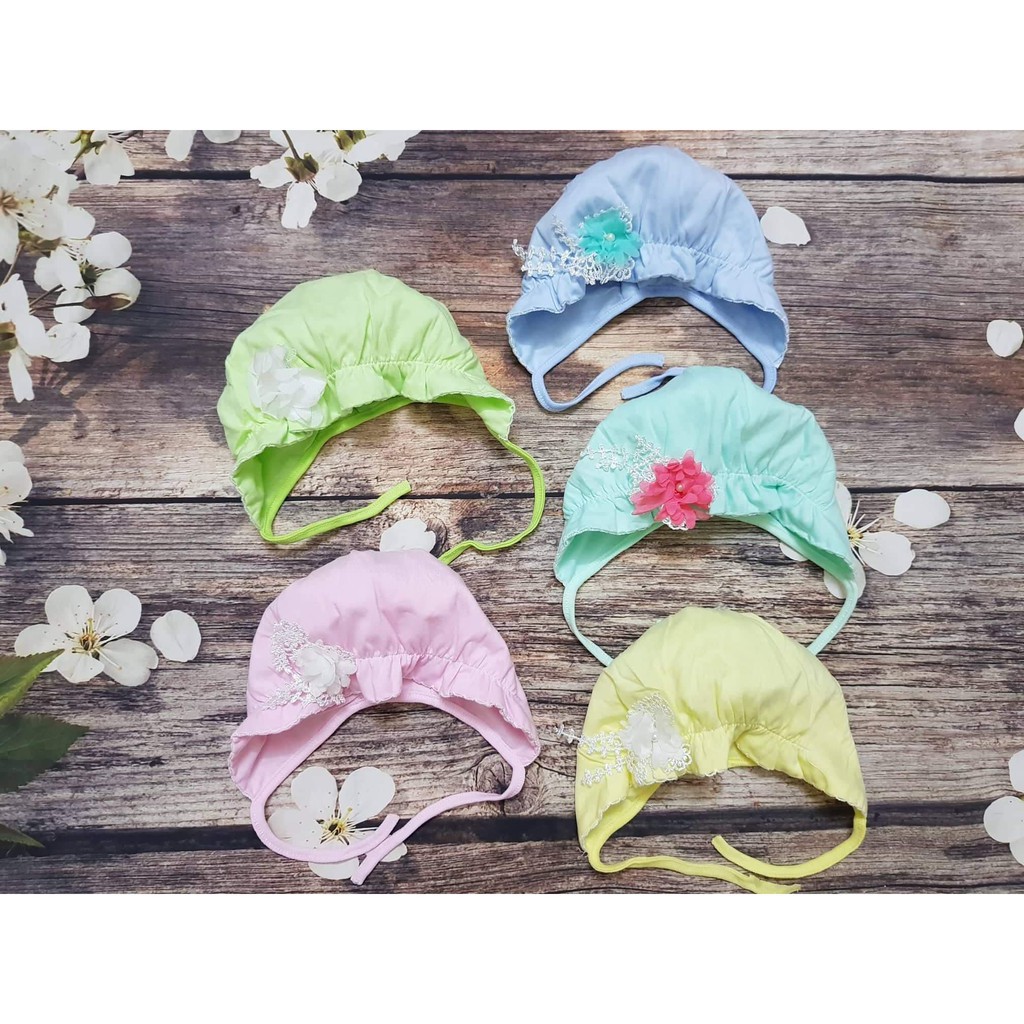 [pet_shop]Mũ Sơ Sinh Hoa Buộc Dây Cotton Siêu Đẹp cho bé