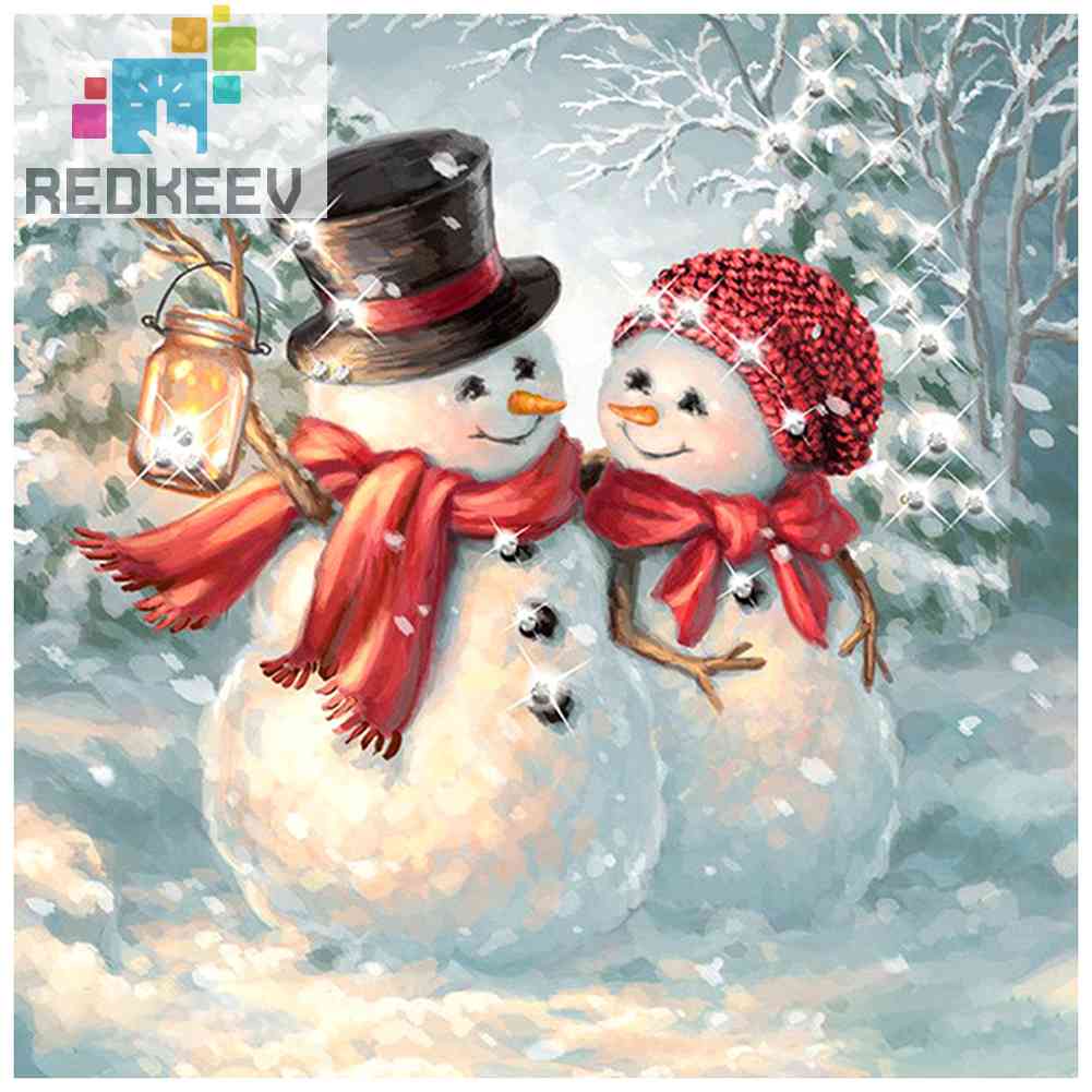 Bộ Tranh Đính Đá 5D Toàn Diện Họa Tiết Người Tuyết Giáng Sinh Độc Đáo DIY Dùng Trang Trí Nhà Cửa