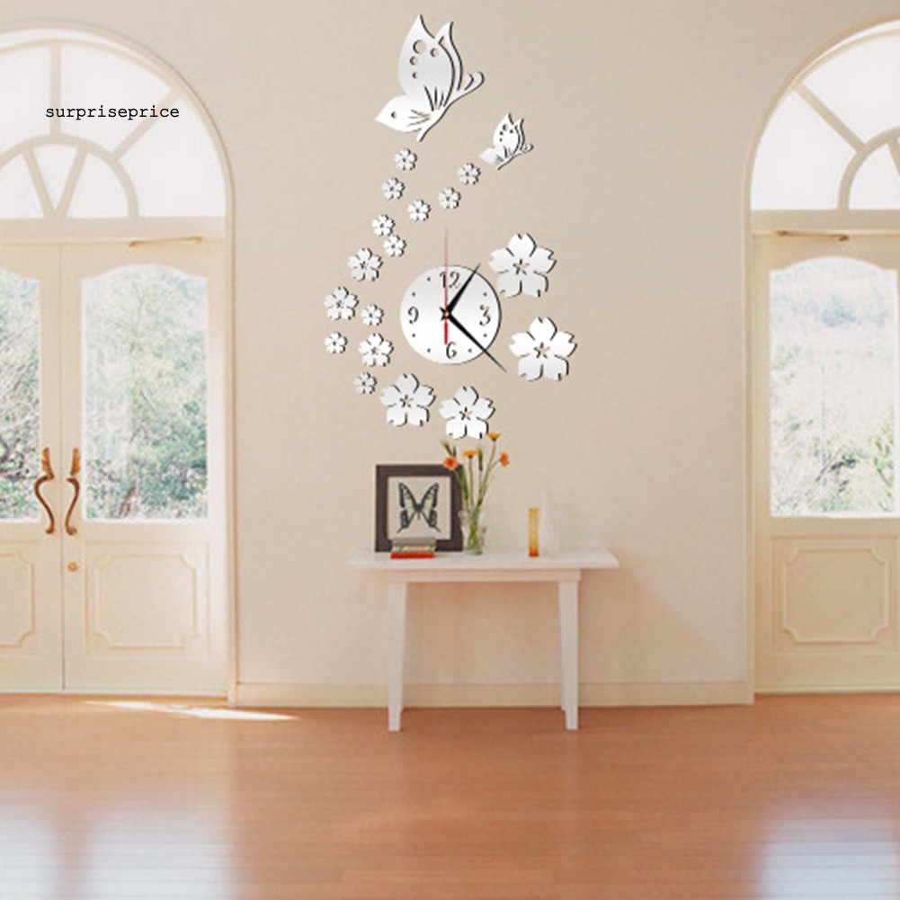 Đồng hồ dán tường tráng gương trang trí phòng nhà hình bướm 3D tinh xảo