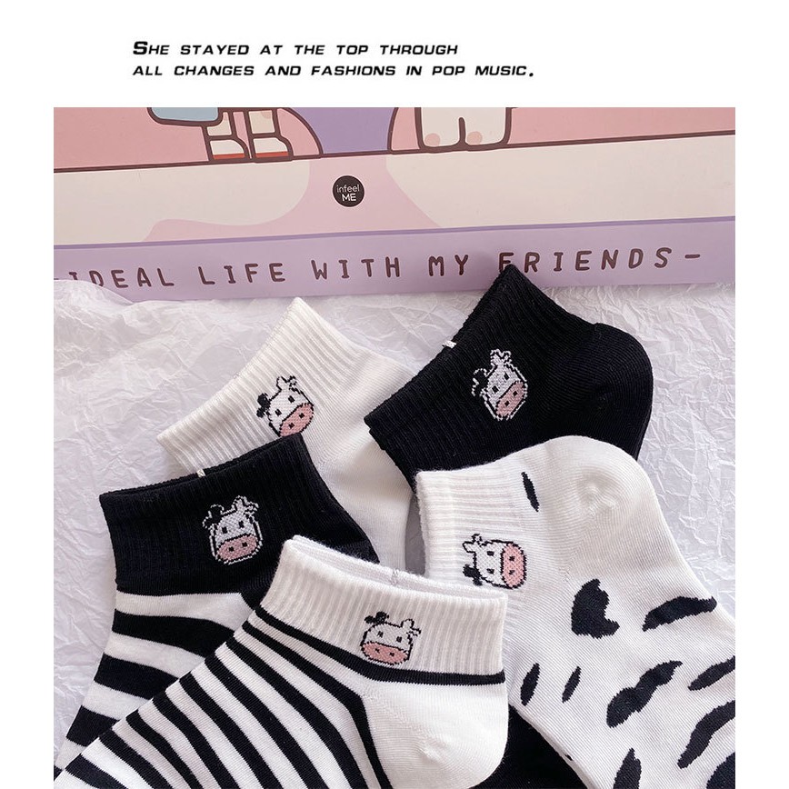 ❤️FREESHIP❤️ Tất - Vớ nữ Bò sữa Cotton Trơn Ulzzang Cổ Ngắn gân tăm Phong Cách Vintage Hàn Quốc