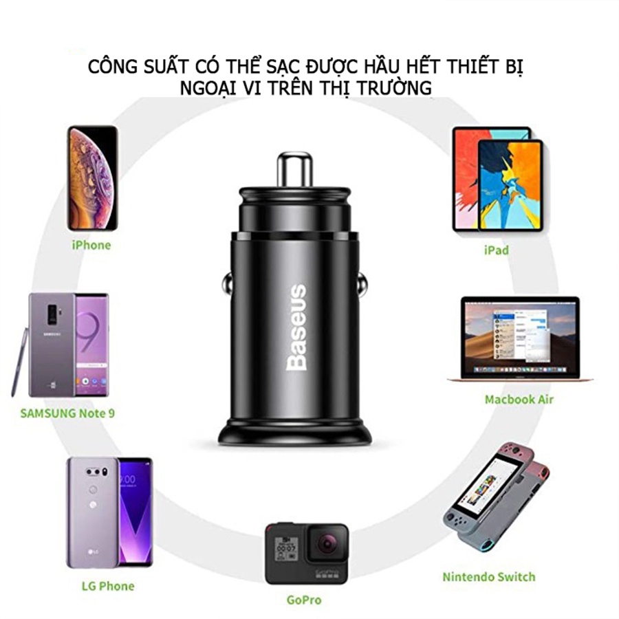 Tẩu sạc nhanh Baseus BS- C16Q1  tích hợp Type-C PD 3.0 và USB Quick charge 3.0/4.0