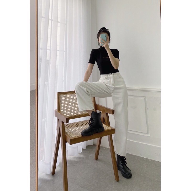 Quần jean nữ dáng suông ❤️ Quần jean ống rộng trắng lưng cao ống rộng kiểu Hàn Quốc dễ phối đồ cho nữ