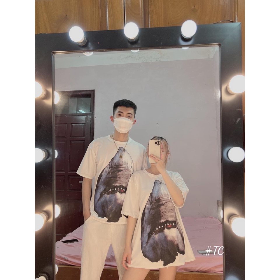 Áo thun họa tiết cá mập form thung kiểu dáng đẹp chất liệu cotton nam nữ mặc đẹp (CT-P35T)