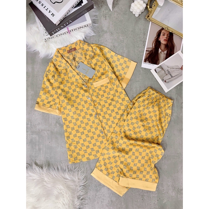 Bộ đồ mặc nhà cho nữ hãng SAM, set đồ pijama lụa Satin mềm mịn họa tiết đơn giản mà cực kì sang chảnh, dáng ngố dễ mặc