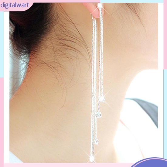 Cặp khuyên tai dây dài đính đá quý nhân tạo lấp lánh sang trọng cá tính dành cho nữ