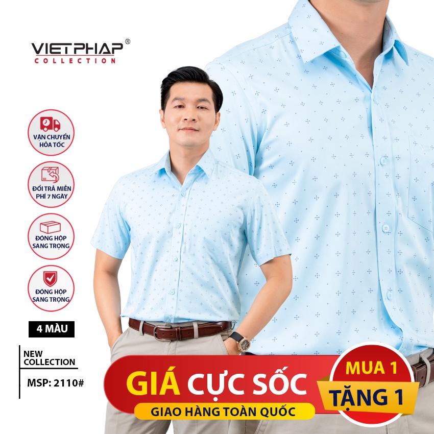 [Mua 1 Tặng 1] Áo sơ mi Bamboo ngắn tay nam VIỆT PHÁP / Form Luxury / chất liệu Sợi Tre Cao Cấp thoáng mát 2110