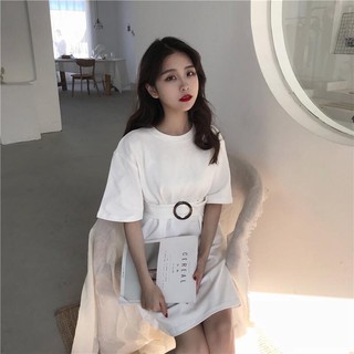 Váy thun đầm nữ tay lỡ Hàn Quốc kiểu basic + thắt lưng VV1