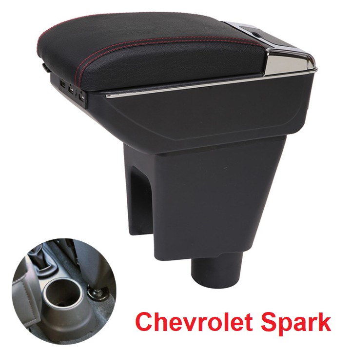 Hộp tỳ tay ô tô Chevrolet Spark cao cấp tích hợp 7 cổng USB DUSB-SPNK-D (Thiết kế theo khuôn cốc zin của xe dễ tháo lắp)