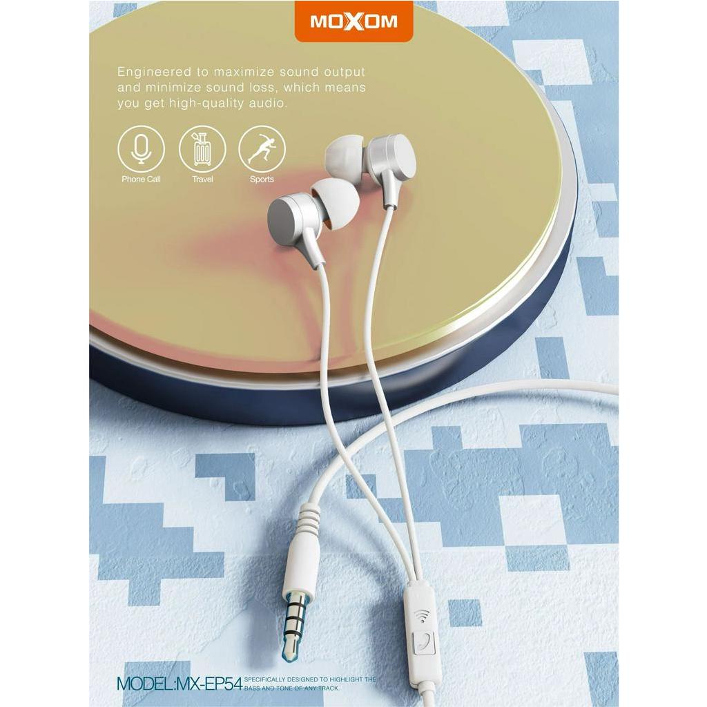 Tai Nghe Nhét Tai Có Dây MOXOM EP54 Âm Thanh Nổi, Chống Ồn, Tích Hợp Micro, Jack 3.5mm dài 1,2m