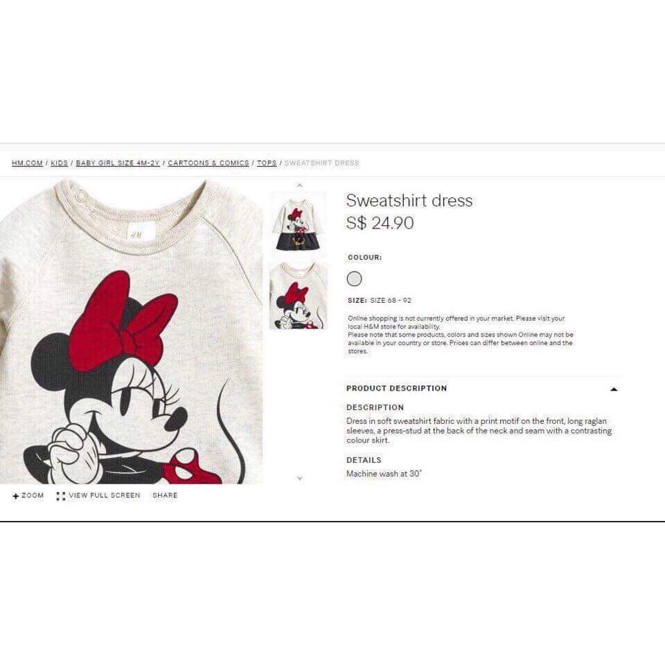 Freeship 99k TQ_Váy nỉ da cá Minnie thương hiệu H&M
