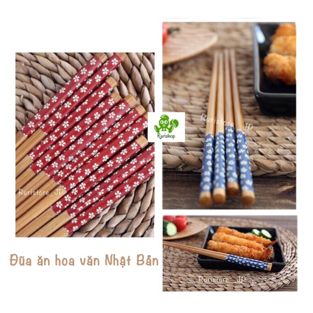 Đũa ăn Nhật Bản-bộ 5 đôi mẫu hoạ tiết hoa anh đào xanh, đỏ truyền thống