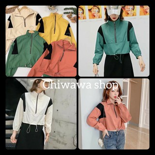 Áo khoác dù nữ form lững croptop bo chun tay với dây kéo thời trang hiện đại dưới 58kg TP32