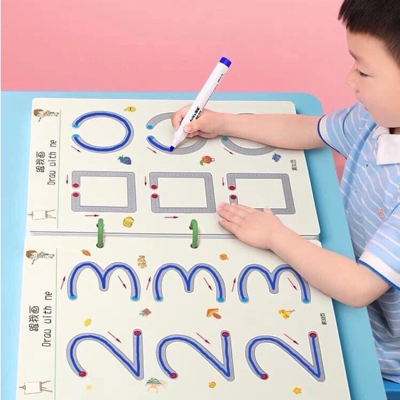 Bộ tập tô vẽ nét xoá được cho bé 64 trang kèm 6 bút viết cao cấp, giáo cụ Montessrori