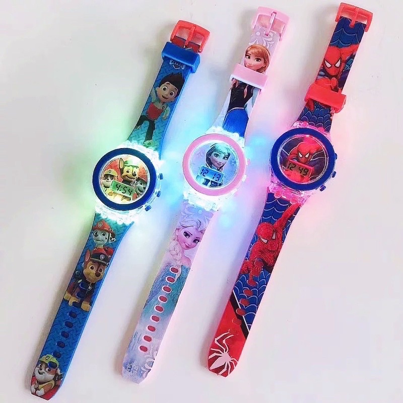 ĐỒNG HỒ TRẺ EM CÓ ĐÈN - hình mèo màu hồng