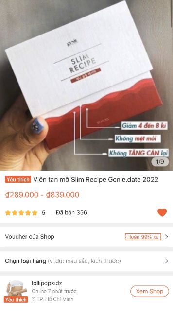 Viên giảm cân Slim Recipe Genie Lẽ 1 gói