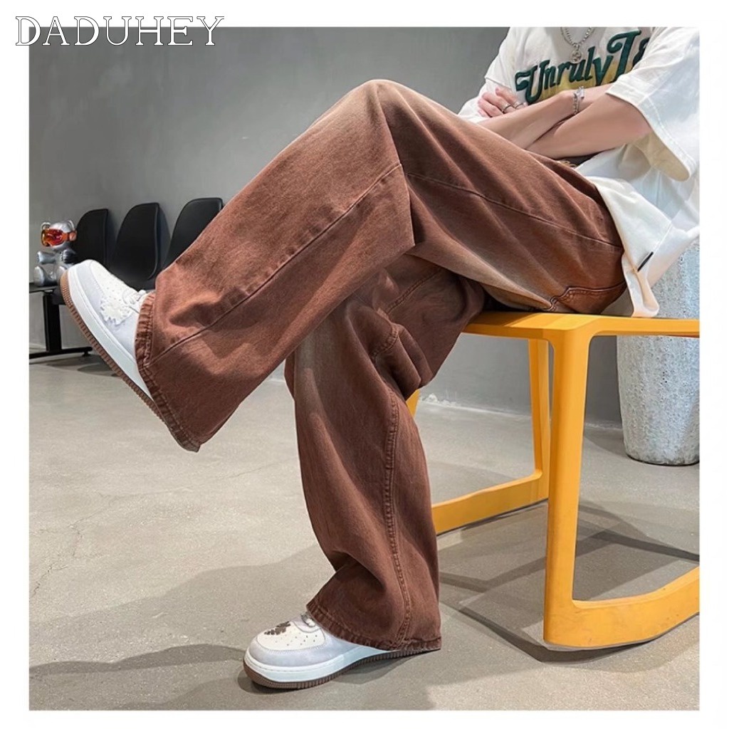 DaDuHey Men's Summer 2022 American High Street Jeans Washed-out Vintage Loose Straight All-Matching Draping Pants