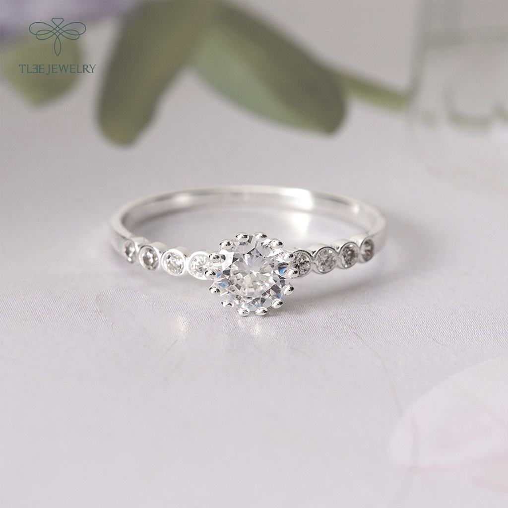 Nhẫn bạc nữ TLEE ổ 5li phối viền đá tròn nhỏ sang trọng NCJ A0194