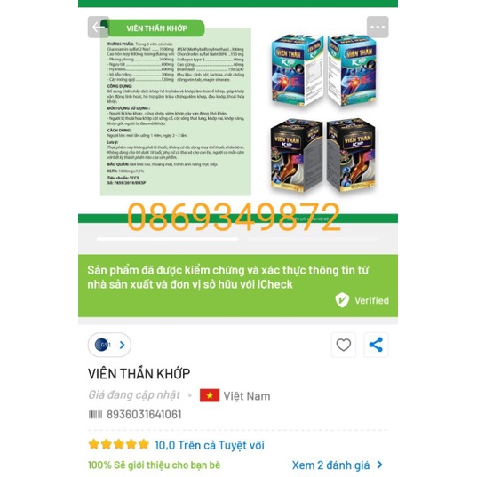 Viên xương khớp VIÊN THẦN KHỚP GLUCOSAMIN 1500mg - Hỗ trợ giảm các triệu chứng thoái hóa khớp