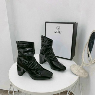 (MỚI & HOT) Bốt nữ gót trụ 7F da bóng fullbox mã LM BOT/F-1