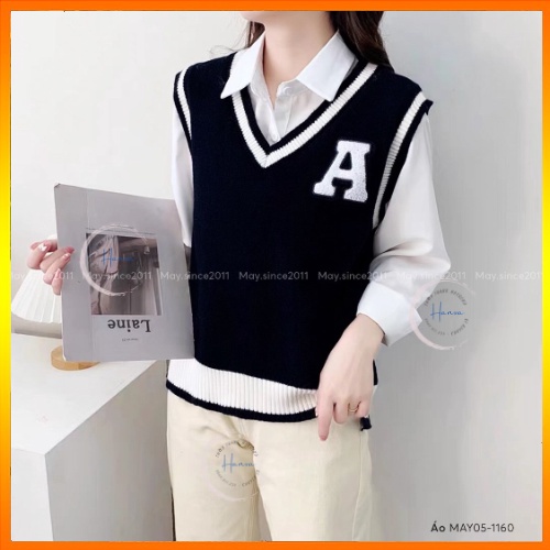 Áo Gile Nữ Chữ A Phối Viền Năng Động Freesize Chất Len Mềm Mịn Cao Cấp Hanva