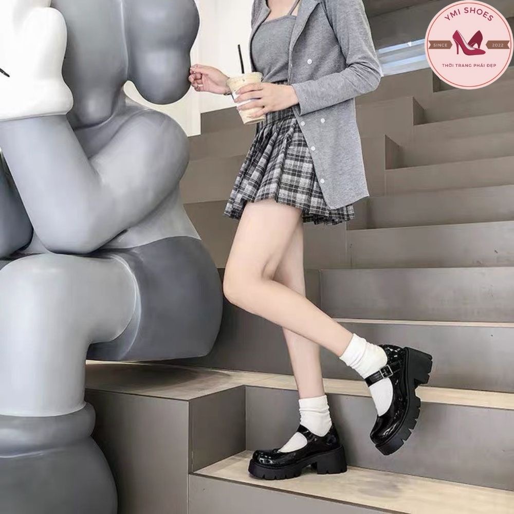 Giày búp bê nữ Lolita - dây cài - đế 5 phân, 3 phân ôm chân cao cấp - giày nữ đế độn da mềm thời trang