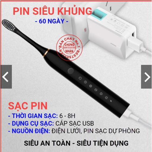 Bàn chải điện X3 cao cấp - 6 chế độ + TẶNG KÈM 4 ĐẦU BÀN CHẢI