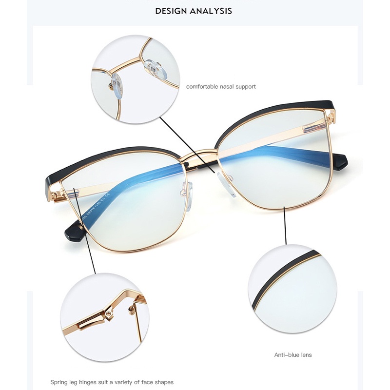 Mắt Kính Gọng Kim Loại Tròng Hình Mắt Mèo Có Thể Thay Thế Thời Trang Cho Nữ