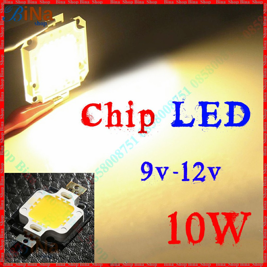 Chip Led 10W DC 12V độ sáng cao màu trắng/vàng/đỏ/xanh dương/xanh lá