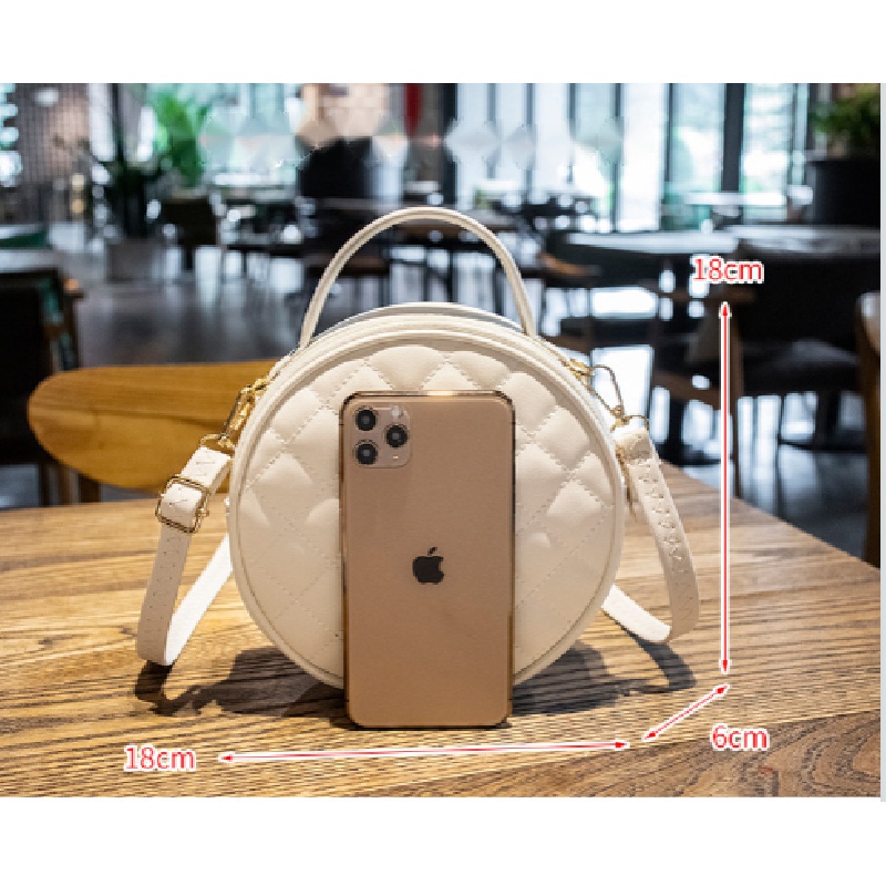 Túi Đeo Vai Hình Tròn Thêu Chữ Phong Cách Mới 2021 Đựng Điện Thoại Di Động