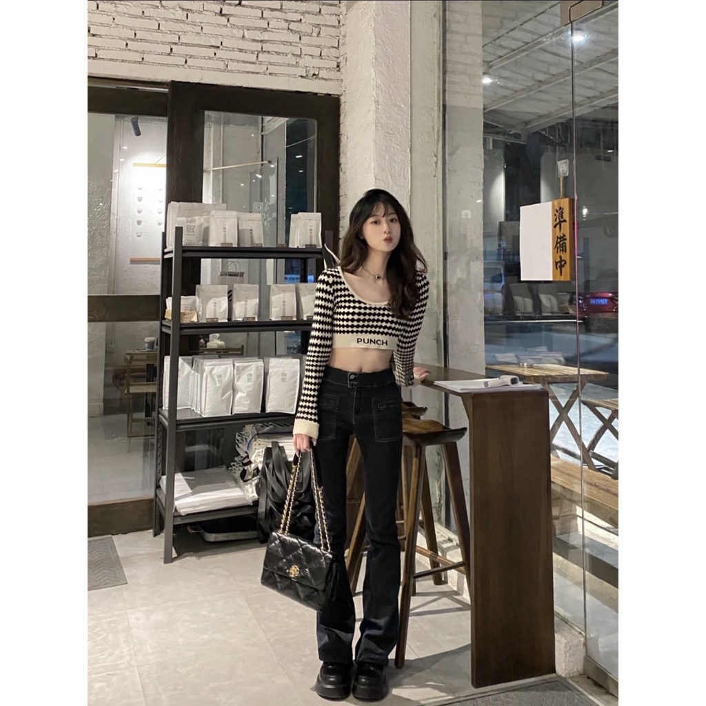 Quần jean flair jean form hàn lưng cao loe nhẹ