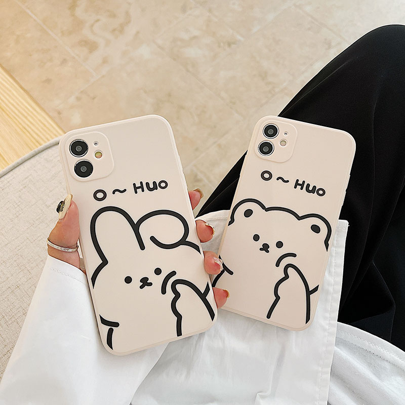 Ốp điện thoại TPU dẻo in hình gấu và thỏ đáng yêu cho iPhone 11 Pro Max X Xr Xs Max 7 8 Plus Se 2020 12 pro max 12 mini 13 pro max 13 mini