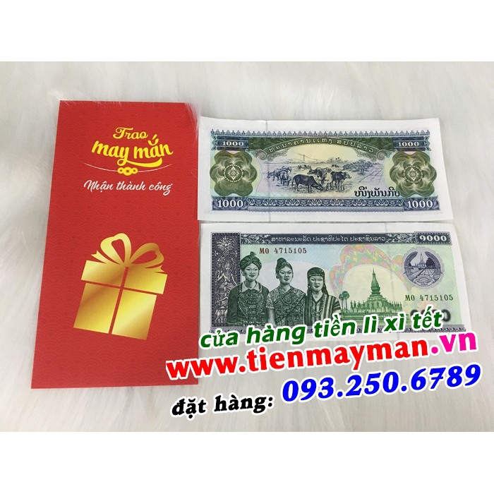 Tiền hình con trâu Lào 1000 Kip lì xì tết Canh Tý - tặng kèm bao lì xì tết