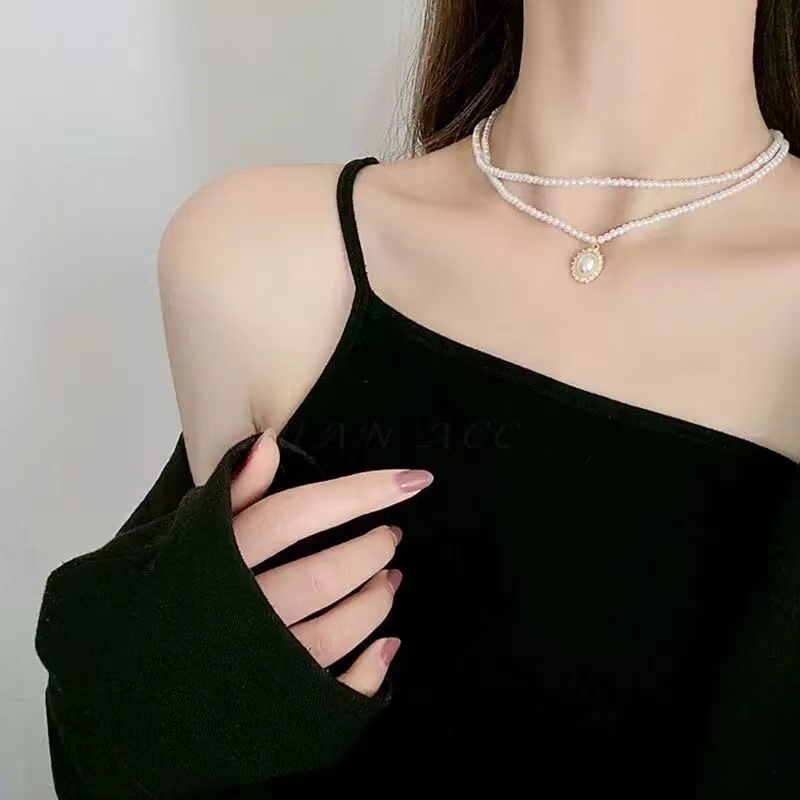 Vòng cổ Hai Lớp Đính Ngọc Trai Phong Cách Cổ Điển Sang Trọng Thời Trang