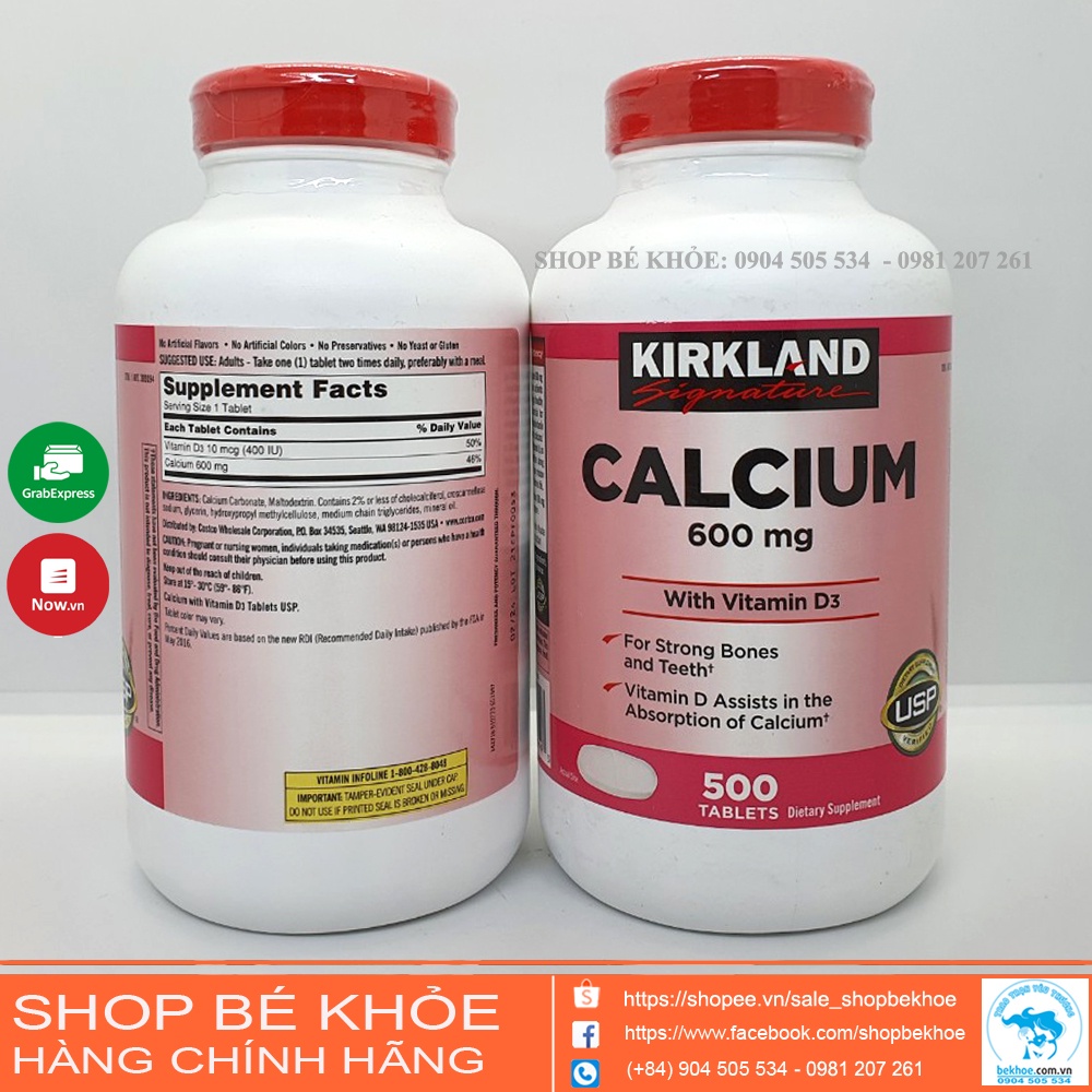 Viên Uống Canxi Kirkland- Calcium + D3 Kirkland 500 viên