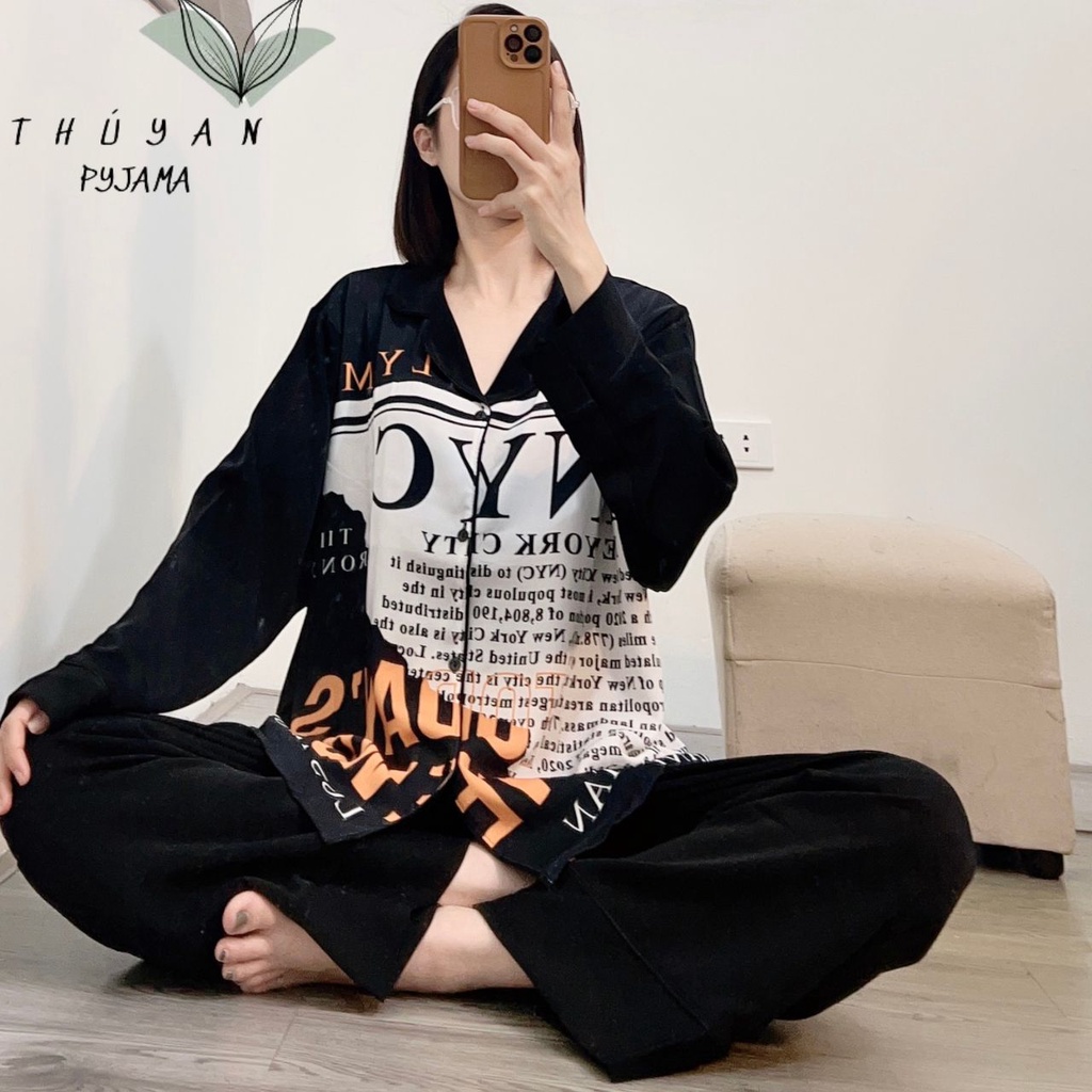 Bộ Pyjama bigsize N.Y.C màu trắng tay dài mặc nhà giá rẻ chất lụa Mango ko nhăn dành cho nữ, mẹ bầu 60 -90kg