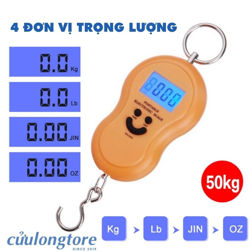 Cân Điện Tử Mini Cầm Tay Bỏ Túi gọn 50kg gia đình nhà bếp đi chợ cân hàng chính xác treo móc khóa thông minh chính hãng