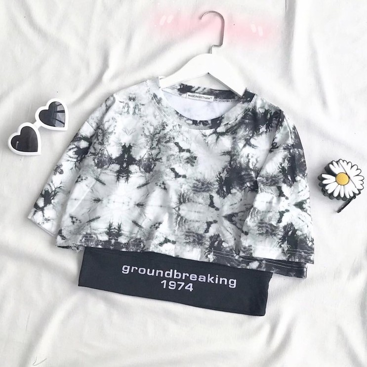 Áo Croptop Loang Màu Xanh Đen Kèm Bra Tay Lỡ Dáng Rộng Oversize Ulzzang - MM