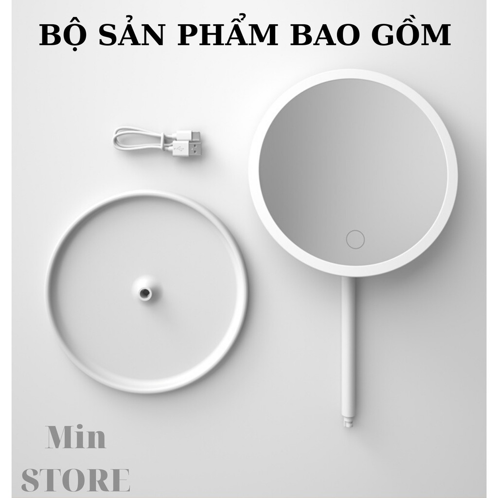 Gương Trang Điểm Có Đèn Led (Cao Cấp) Siêu Kute - Cảm Ứng - Pin Sạc 1200 mAh - Đèn 3 Màu - Tăng Giảm Sáng - Min STORE