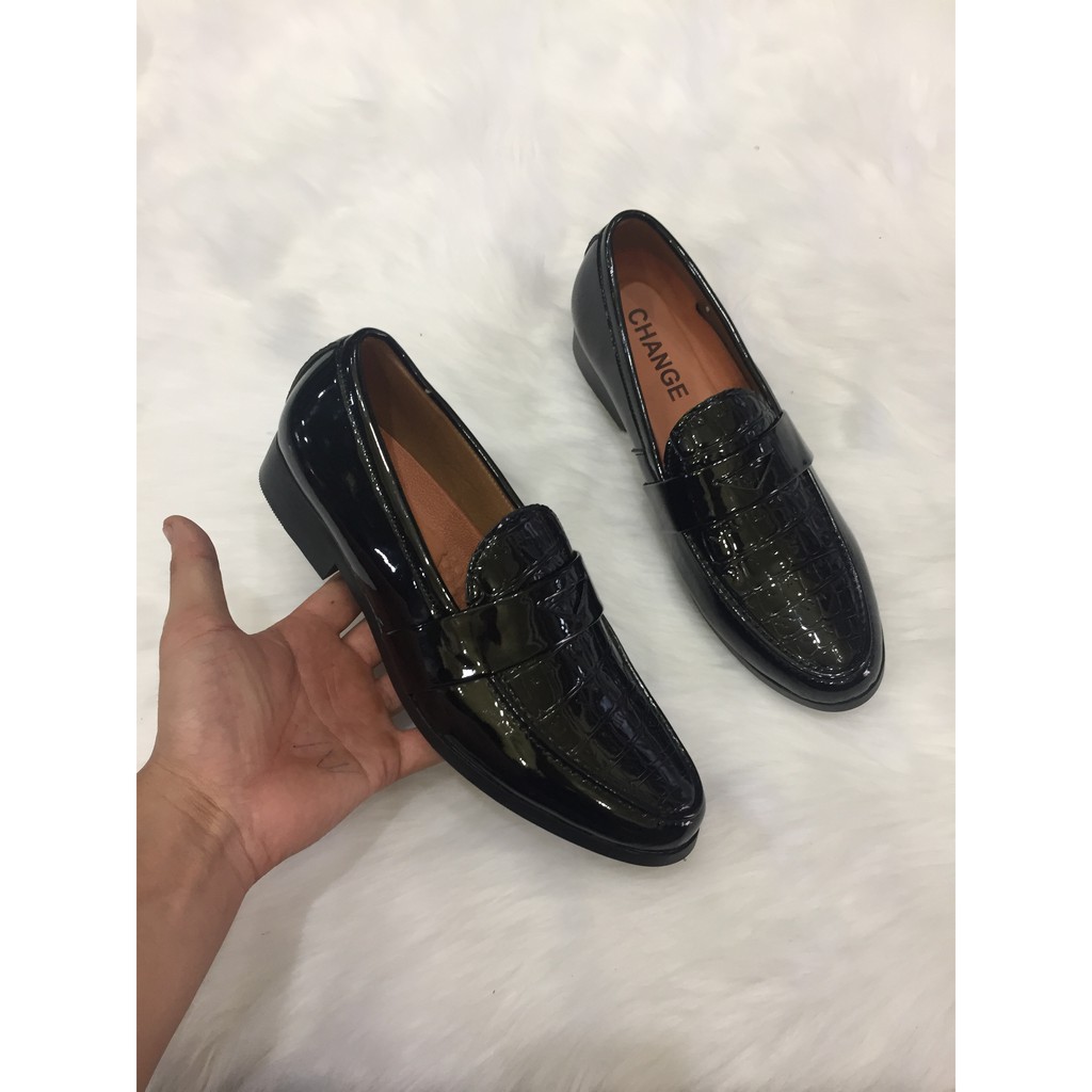 Giầy  tây giày lười nam hàn quốc bóng đen dập vân | BigBuy360 - bigbuy360.vn