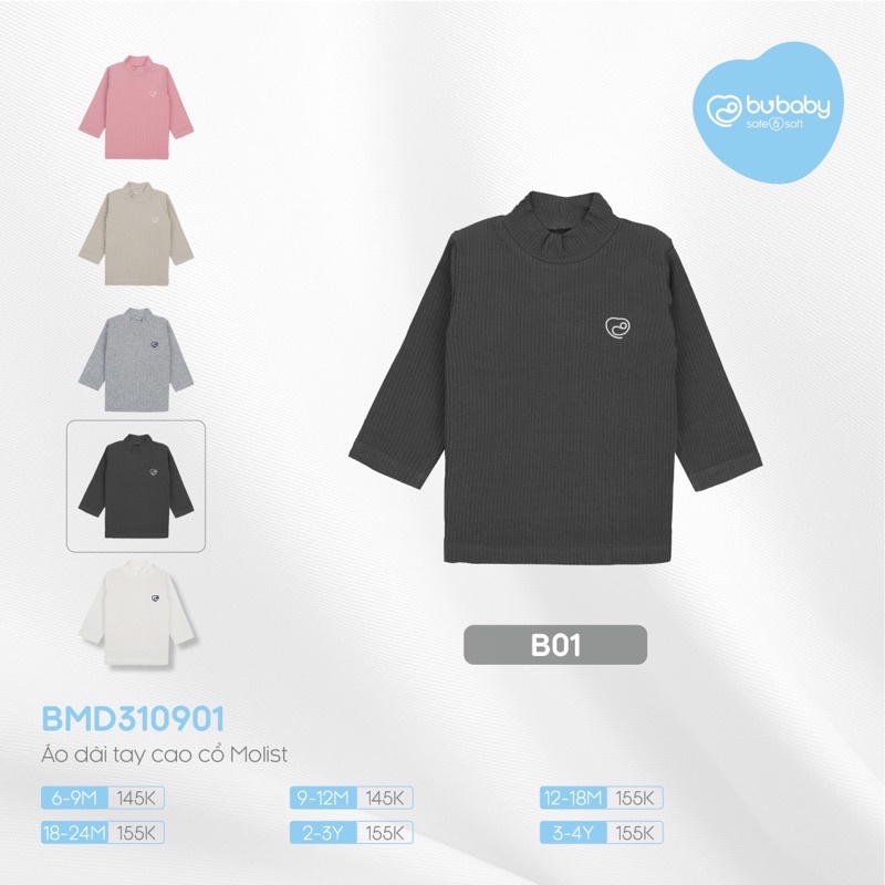 Áo giữ nhiệt Bu Molist dài tay cao cổ cho bé trai bé gái