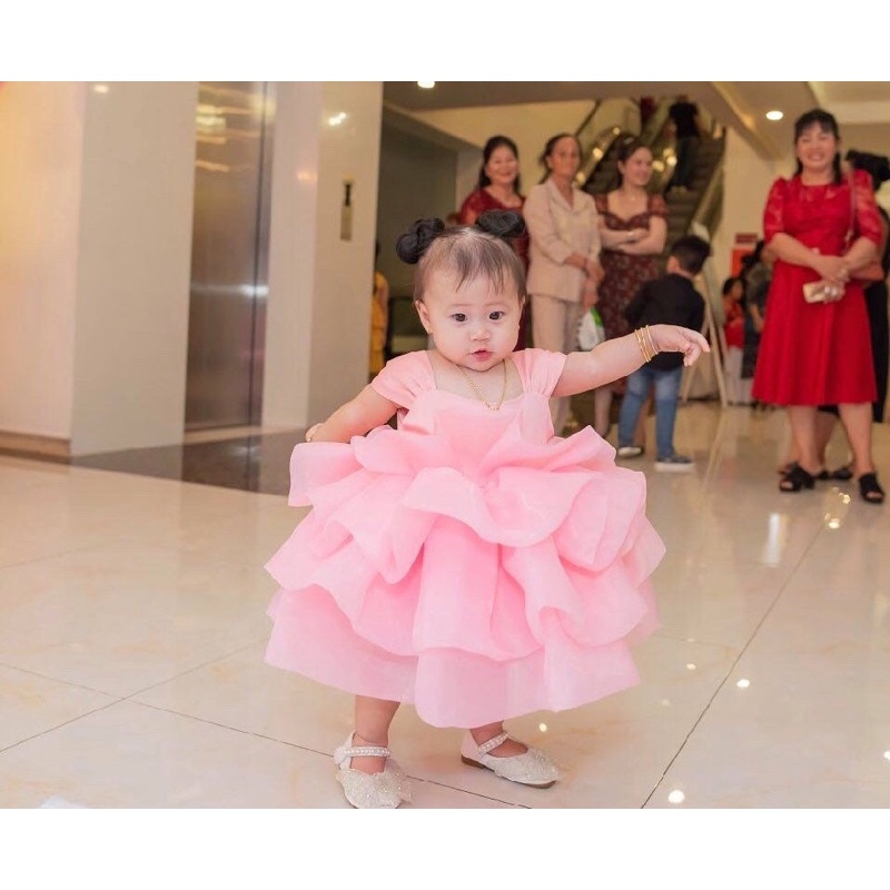Đầm bé gái dáng xòe phồng công chúa xếp ly 3 tầng voan tơ mềm mại - Shop Mẹ Nấm