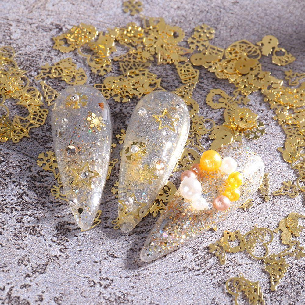 Hộp Kim Tuyến Hình Bông Tuyết Trang Trí Móng Tay|Hạt Kim Sa Hình Cây Thông 3D Trang Trí Móng Tay