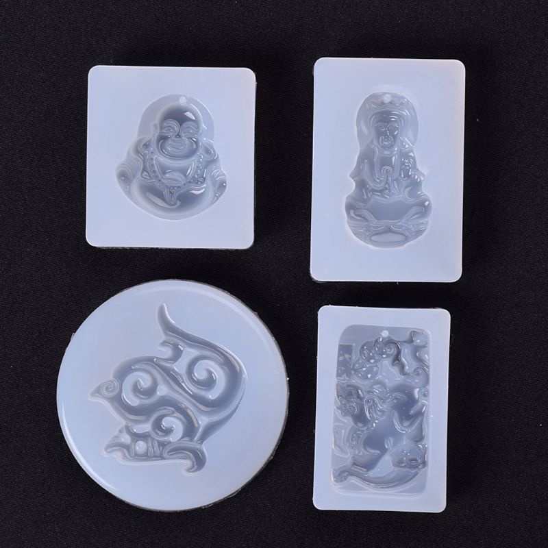 Bộ 5 Khuôn Silicone Làm Mặt Dây Chuyền Đá Phật Giáo Có Lỗ