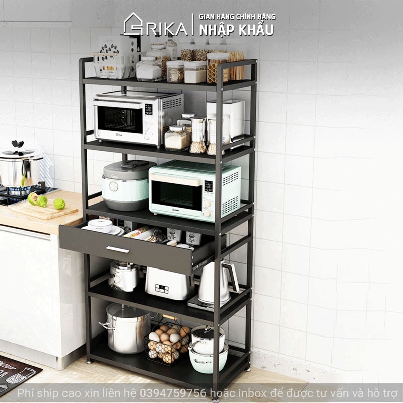 Kệ tủ để đồ nhà bếp thông minh đựng lò nướng, lò vi sóng RIKA 3 4 5 tầng, thép carbon sơn đen tĩnh điện cao cấp
