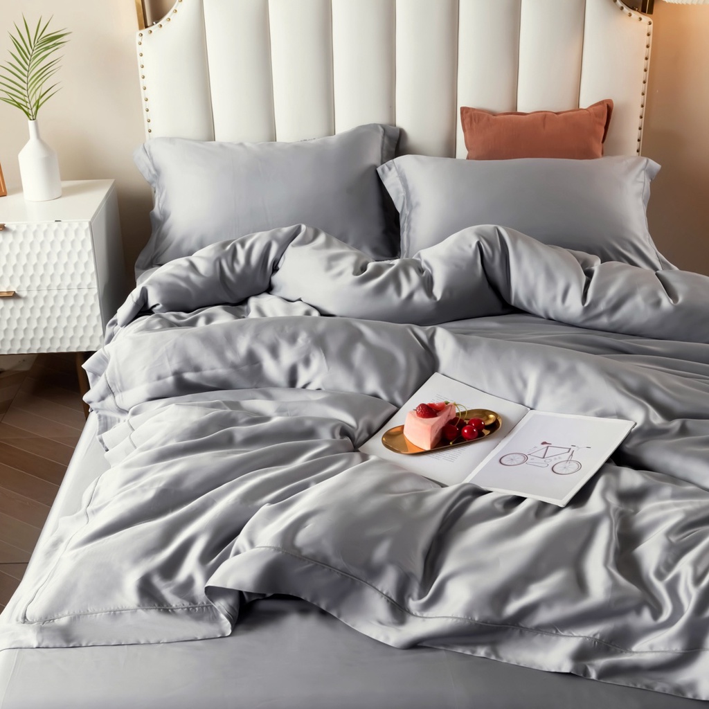 Bộ Chăn Ga Gối Lụa Tencel Cao Cấp Sang Xịn Mịn Mát Gồm Chăn Drap Gối Sét 4 Món - Nhập Khẩu Chính Hãng