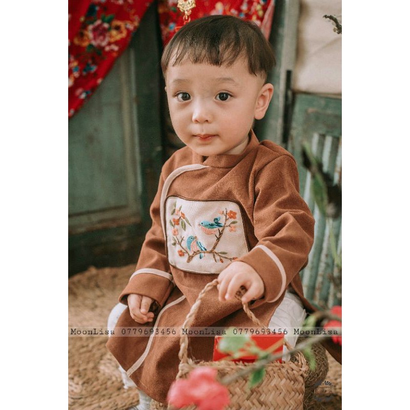 Áo Dài Bé Trai Thêu Tay Họa Tiết Chim Cho Bé Sản Xuất Trực Tiếp MOONLISA