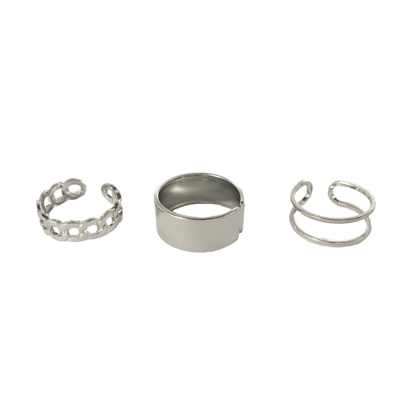 Ahellogirl Set 3 nhẫn bóng 2 lớp kiểu mở có thể điều chỉnh