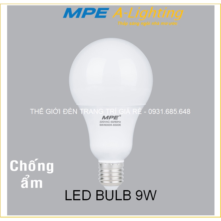 BÓNG ĐÈN LED BULB BÚP 9W CHỐNG ẨM MPE LBL2-9T LBL2-9V ÁNH SÁNG TRẮNG VÀNG ĐUI ĐUÔI CHUI CHUÔI E27 A-LIGHTING