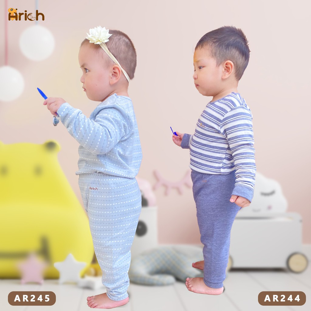 Bộ quần áo thu đông kẻ sọc sợi tre Arich (6-9 tháng đến 5-6 tuổi)