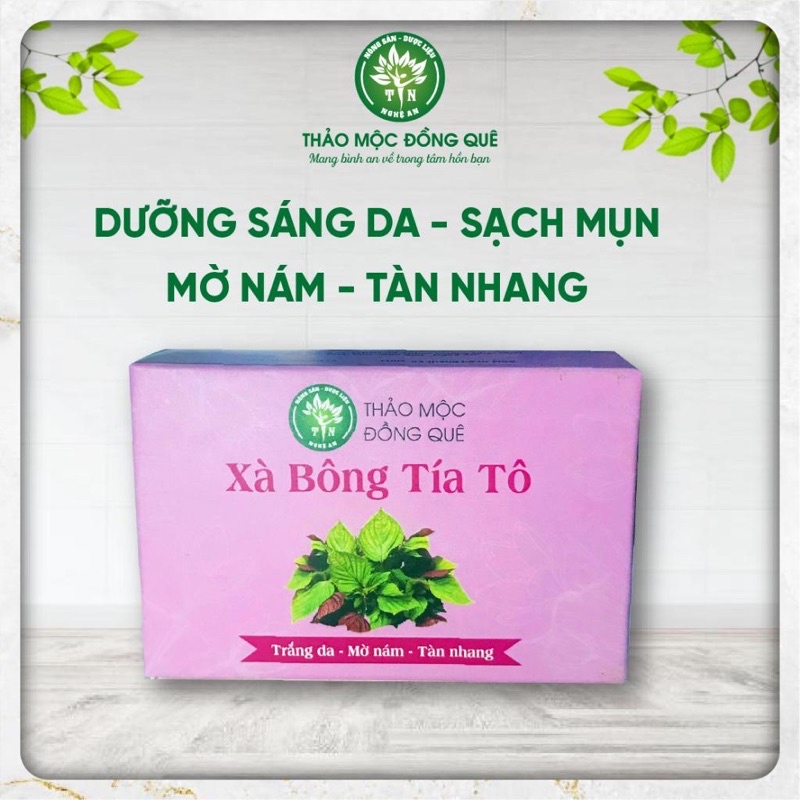 Xà bông tía tô trắng da giảm mụn mờ nám tàn nhang Thảo Mộc Đồng Quê